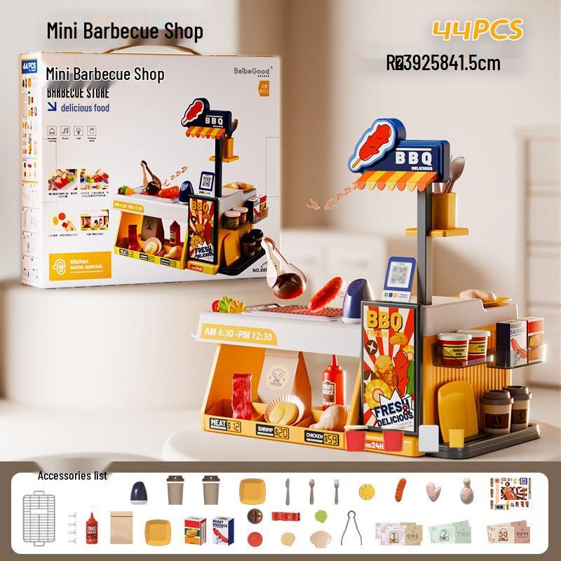 Kid's Interactive Mini Kitchen Set with Sound, Light, and Color-Changing BBQ and Seafood Grill Toys