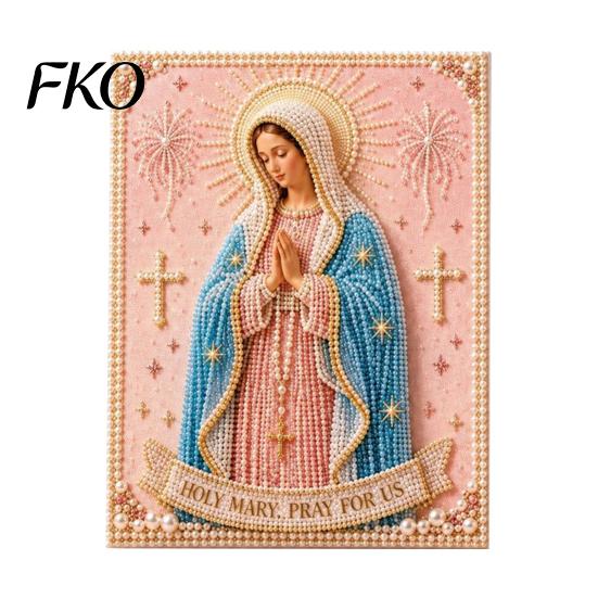 DIY Pearl Painting Kit for Adults Mary Kit, Divine Mercy Jesus Holy Art Religious Faith-based Craft Faux Set Beginners Christian Wall Decor