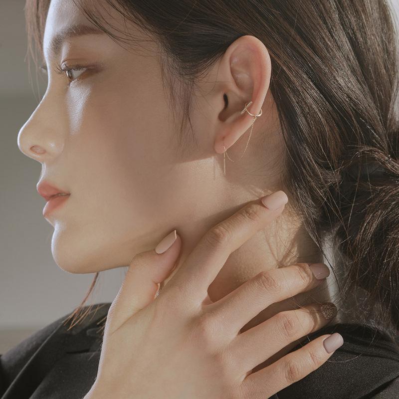 Tassel Earrings Long Niche Fashion Versatile Sweet Cool Face Thin Slightly Inlaid Zircon Cross Earrings