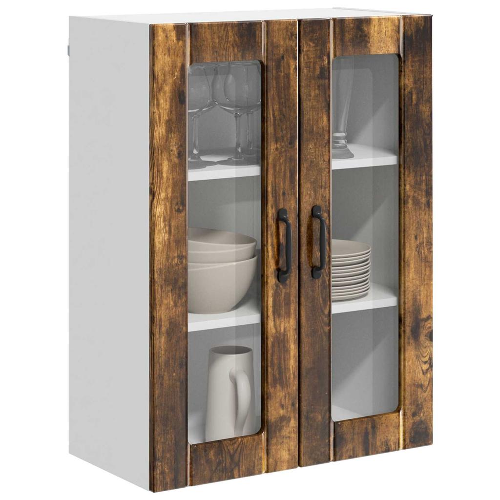 Wall Mounted Glass Cabinet LUCCA Smoked Oak 60 X 31 X 80 Cm