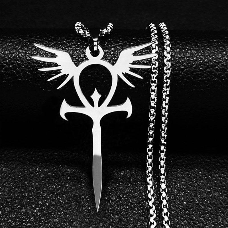 Gothic Ankh Cross Amulet Pendant Egyptian Necklace Women Stainless Steel Symbol of Life Cross Punk Necklaces Jewelry Gift N7078S