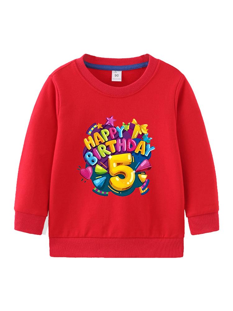 

Детский красный повседневный пуловер с капюшоном, свитшот с круглым вырезом и принтом на день рождения для мальчиков и девочек, весенне-осенняя рубашка с длинными рукавами
