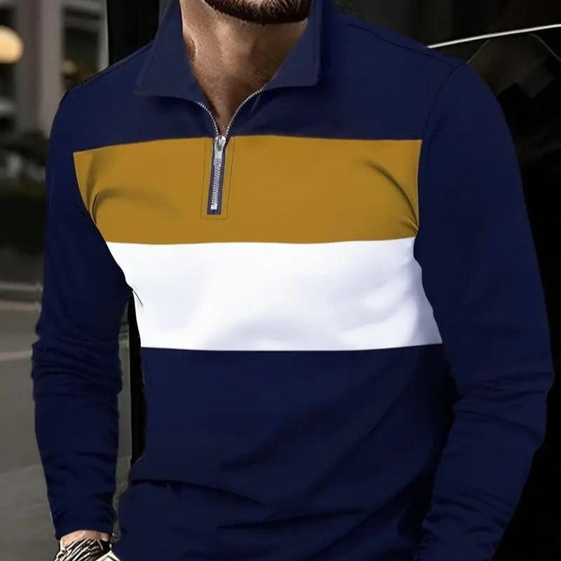 Spring and Autumn Retro Fashion Men's Zipper Lapel Long Sleeve Trend Design Temperament Pullover