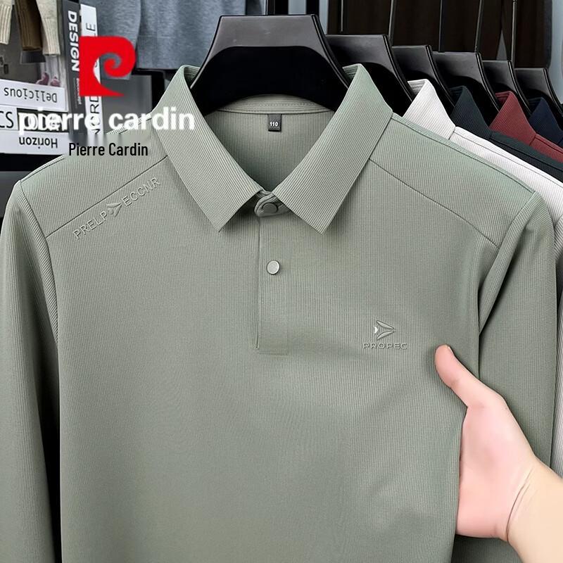 Pierre Cardin Men's Striped Long-Sleeve Business Casual Polo T-Shirt