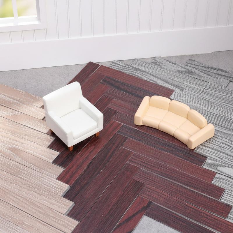 20Pcs 1/12 Miniature Dollhouse Wooden Floor Tiles Self-Adhesive Wood Grain Flooring Sticker 1:12 Scale Doll House Floor Decor