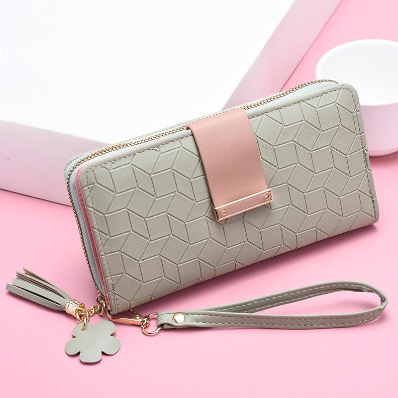 IELGY Women's Pink Wallet Long Section Large Capacity Rhombus