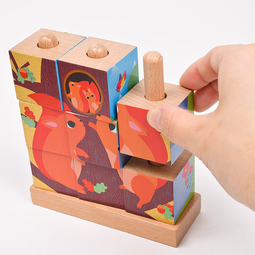 DJECO Forest 3D Wooden Building Picture Educational Toy with Animal Montessori Ages and Boys and Baby Gift for Baby Kindergarten Summer Kids Puzzle-Up