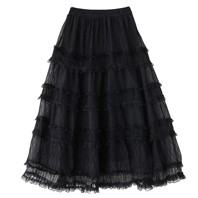 Black Plus Size Mesh Lace High Waist Vintage Summer Casual Loose Long for Woman Skirts Womens Skirt