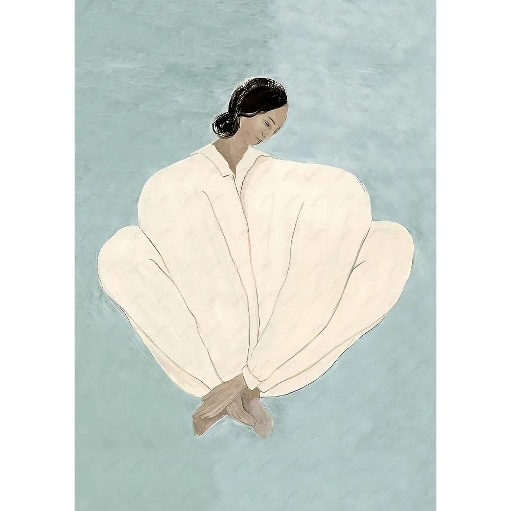 Abstract Lines Geometric Curves Girl Canvas Poster Retro Feminist Wall Art Printing for Modern Living Room Bar & Home Decor