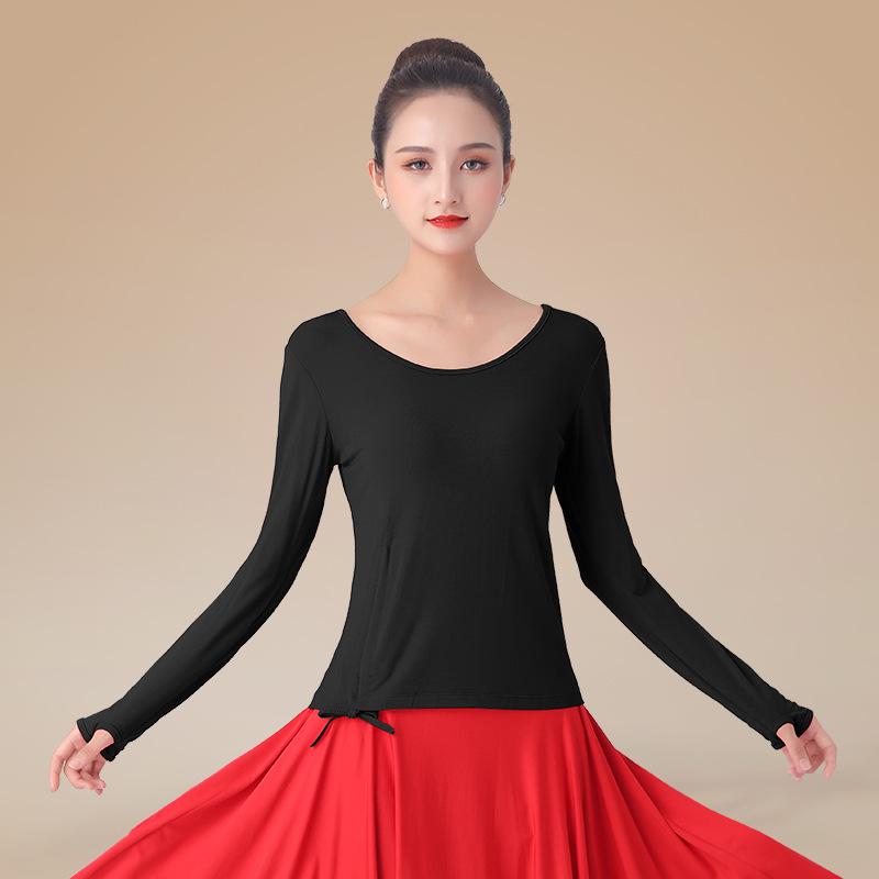 

Топ с рукавом до локтя для женских квадратных танцев 2025 с кулиской - Летний наряд для выступлений и практики XXL