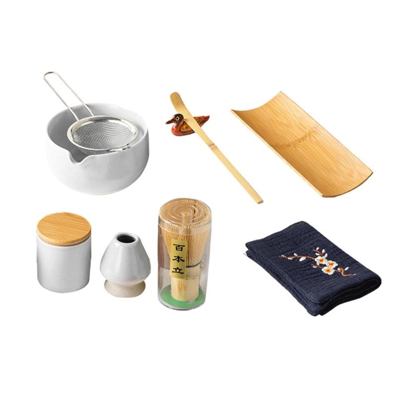 Pack of 9 Elegant Matcha Serving Set Ceramic Ceremonial Bowl and Tool Set Matcha Kitchenwares Suitable for Matcha Party