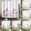 Plant Leaves Flower Shower Curtain Waterproof Bathroom Decor Natural Style Floral Theme Splash Resistant Partition Bath Curtains
