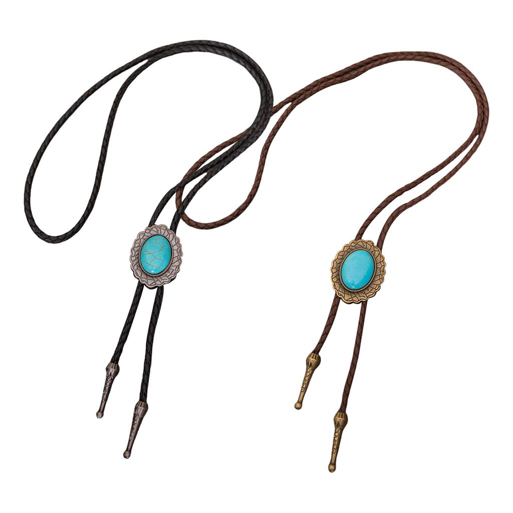Herr Rodeos Bolo Tie med Turkos Hänge Flätad Läderrem Justerbar Kedja Slips Västernsmycke Halsband