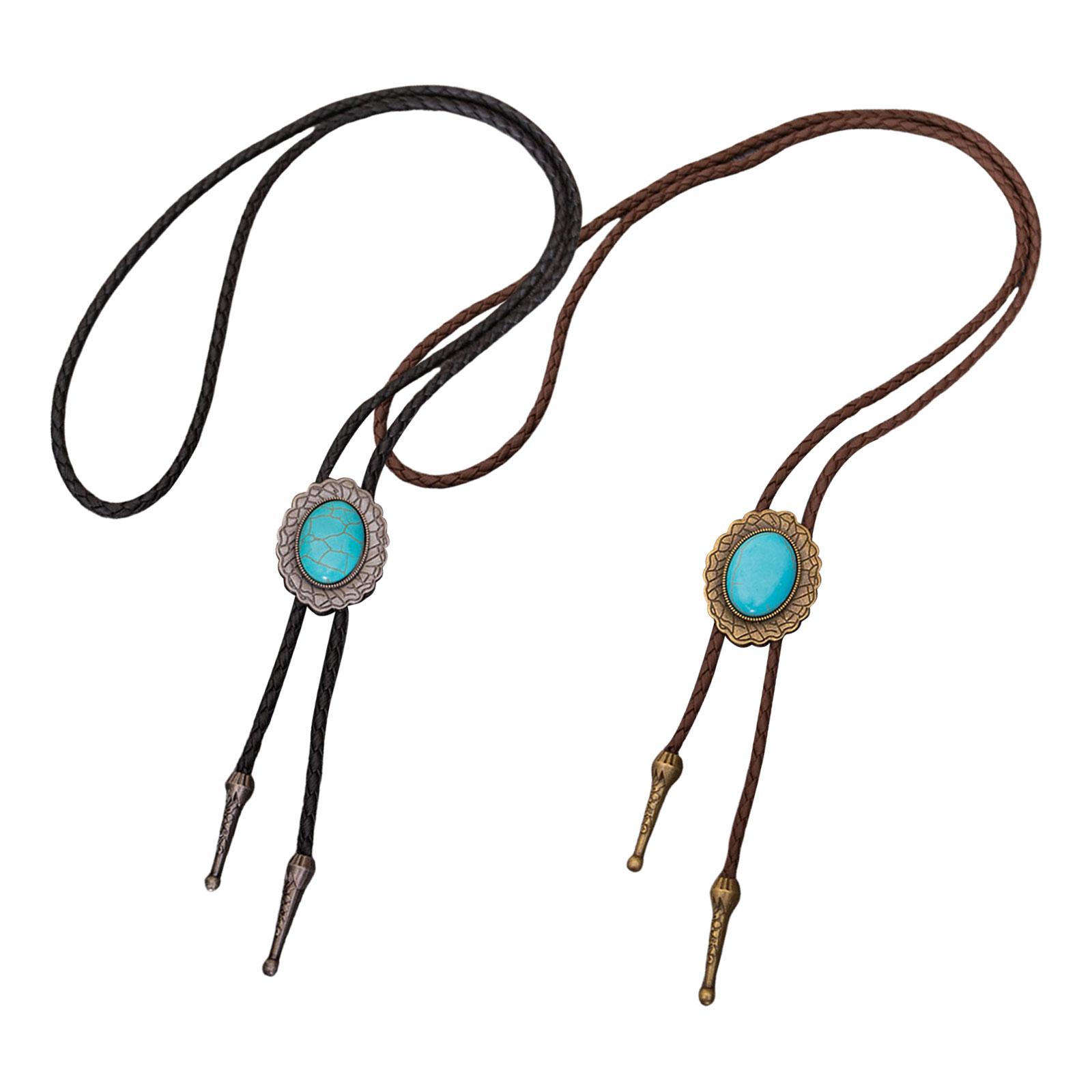 

Мужской галстук-боло Rodeos с подвеской из бирюзы, плетеный кожаный шнур, регулируемая цепочка, ожерелье в стиле вестерн разноцветный