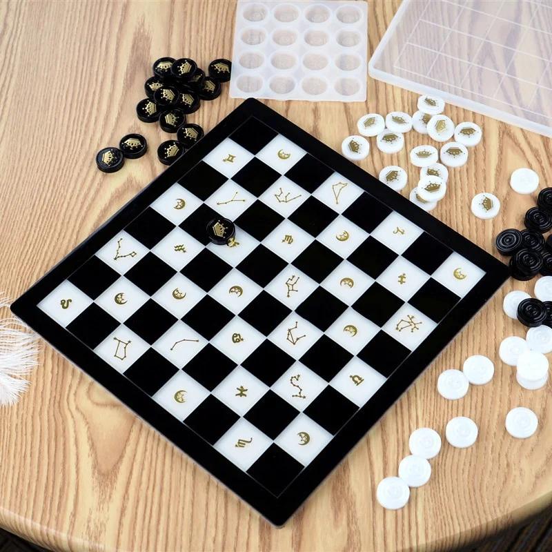 1Pcs Set Diy Epoxy Resin Mirror Silicone Mold For Chess Board Pieces Suitable Household Kitchen Pottery Art Handmade Diy Moulds