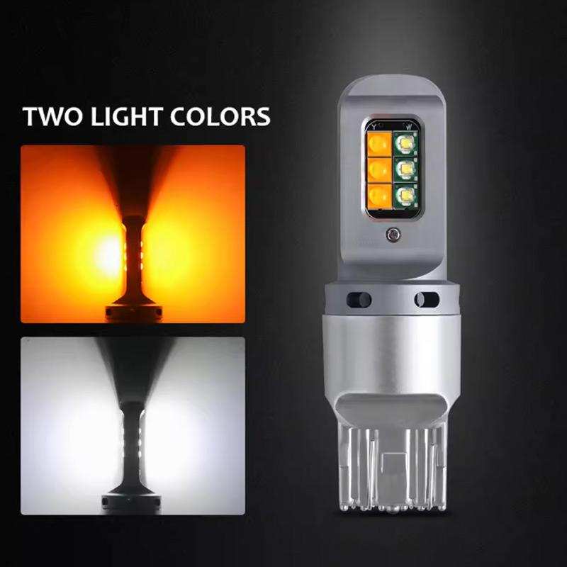Led Bulbs T25 3157 T20 7443 1157 BAY15D Turn Signal DRL Canbus White Yellow 12V With 2 in 1 Car Led Lamp For Car Two-Colors LampTurn Signal 2