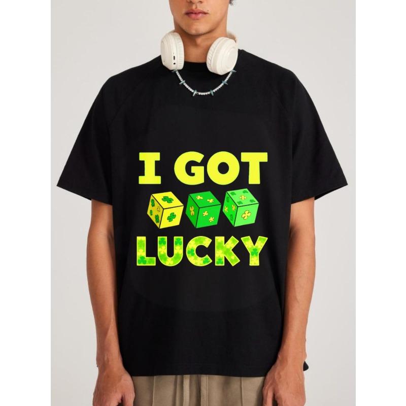

White T Shirt I Got Dice Lucky Clover Pattern St Patrick s Day Party Casual Wear XXXXL чёрный