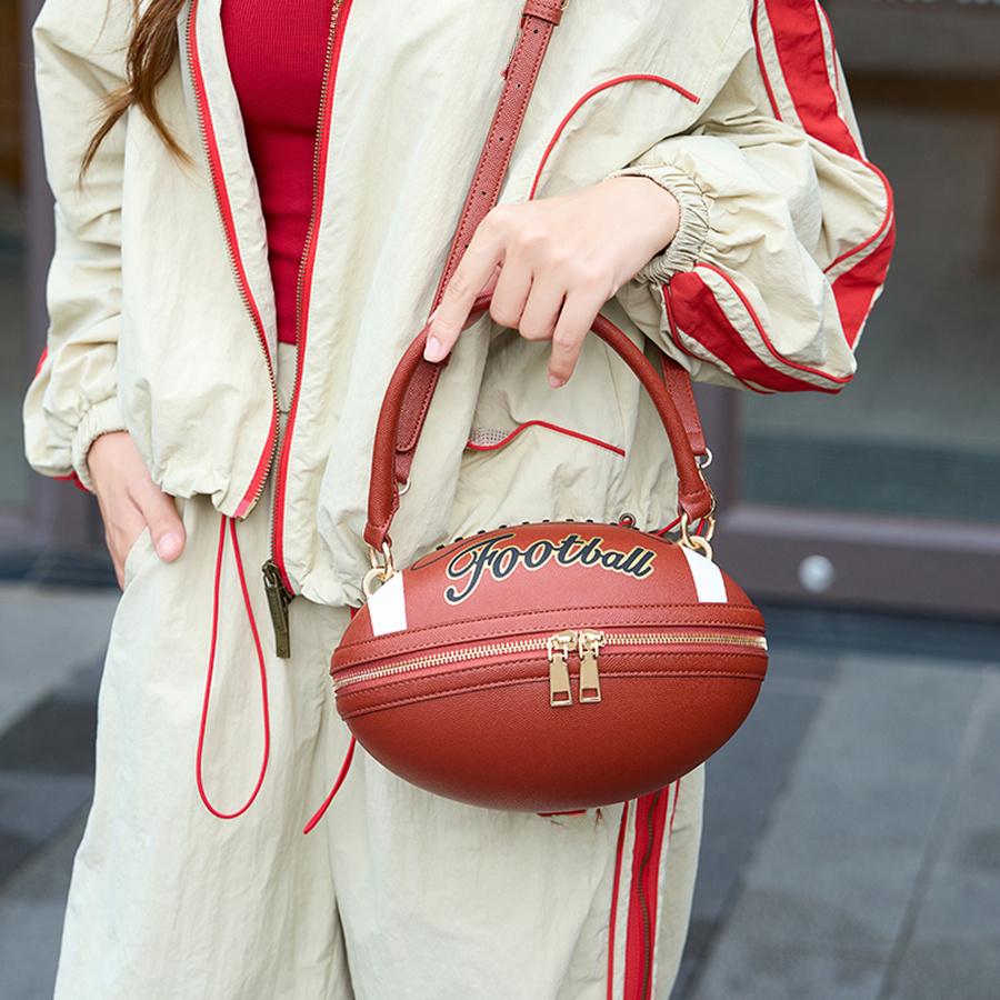 New American football/rugby ball handbag, creative, fashionable, unique, cute, lightweight crossbody bag, commuting, high-end, everyday, versatile.