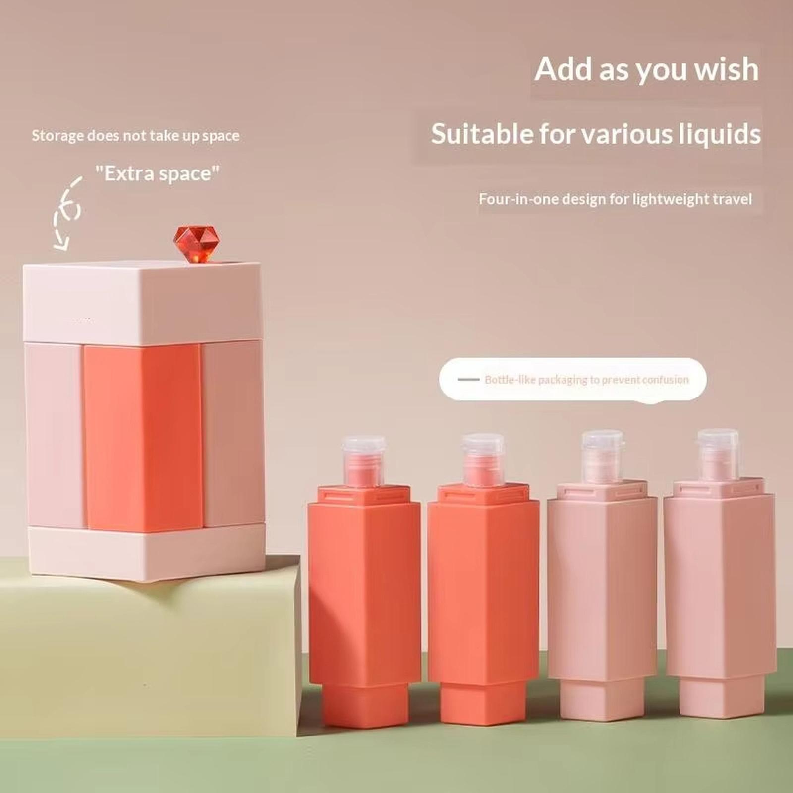 

4 in 1 Travel Bottles Set Portable Refillable Containers for Shampoo Conditioner Lotion and Cosmetic Liquids Leak Proof Design one size рожевий