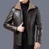 New Men's Leather Jacket Winter Plush Dad's Oversized Middle-aged and Elderly Motorcycle Jacket Men's Leather Jacket