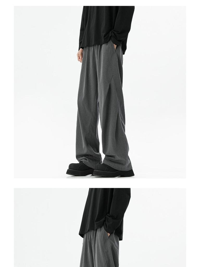 Unisex Dark Grey Paratrooper Pants - Spring/Autumn Loose Fit, Pleated, Wide-Leg Trend