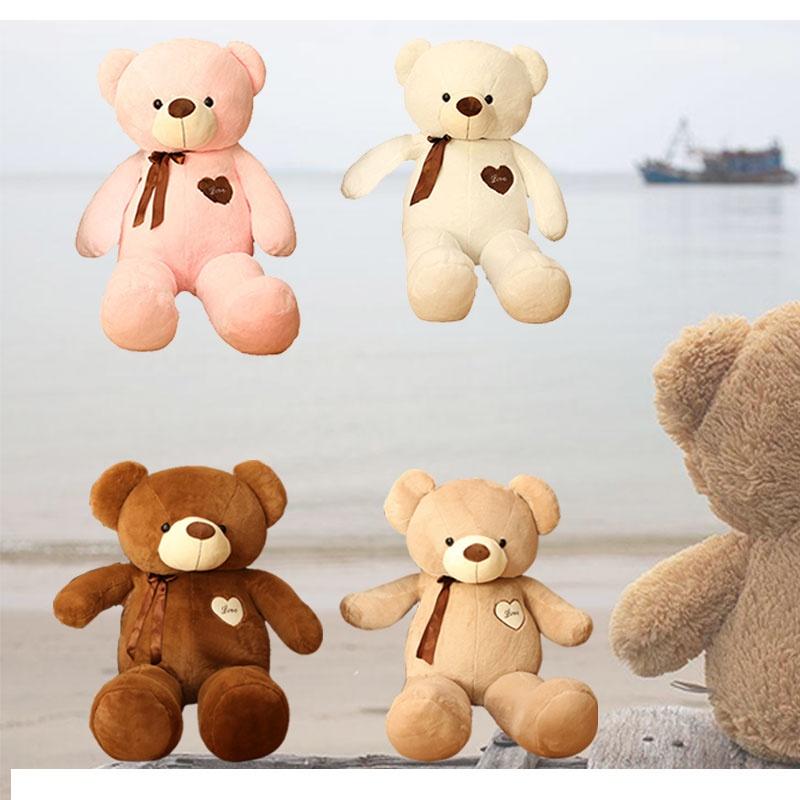 Adorable Silky Ribbon Teddy Bear Plush Toy For Girls Pp Cotton Stuffed Animal In Short Plush