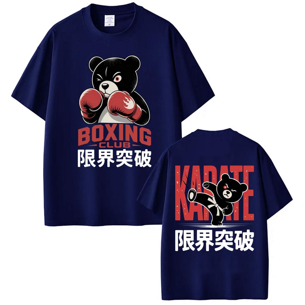 Funny Boxing Club Karate Bear Graphic T Shirts Fashion Vintage Harajuku Short Sleeve Oversized Cotton Casual T-shirt