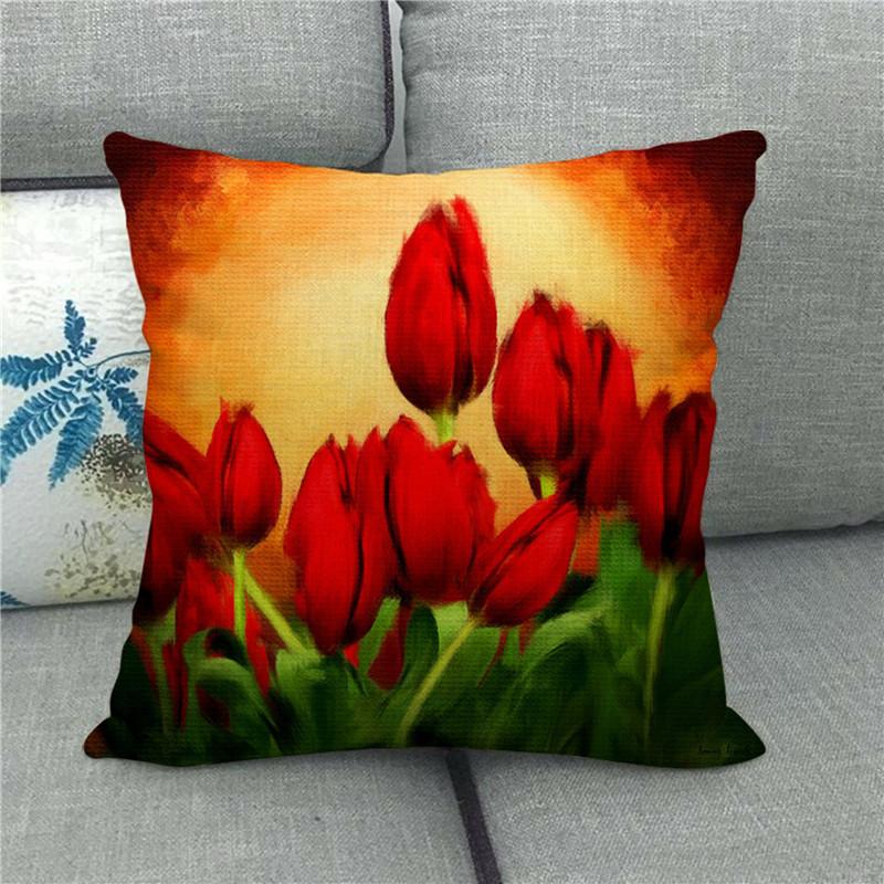 Watercolor Painting Of Beautiful Tulips Digital Printing Short Plush Pillow Covers For Car Sofa Office Cushion Cover Home Goods