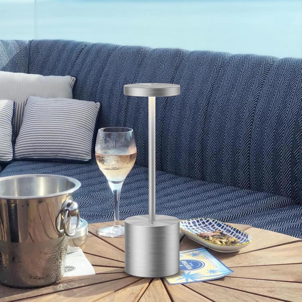 2 Pack Cordless Table Lamps Rechargeable 1800mAh Battery Dimming Waterproof LED Desk Light for Dining Patio Restaurant Outdoor Silver
