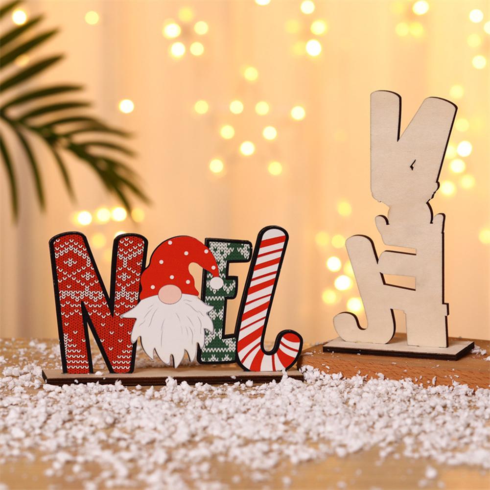 Christmas Colorful Wooden Desktop  Ornaments Letters Santa Creative Decor For Home Indoor Desktop Decoration