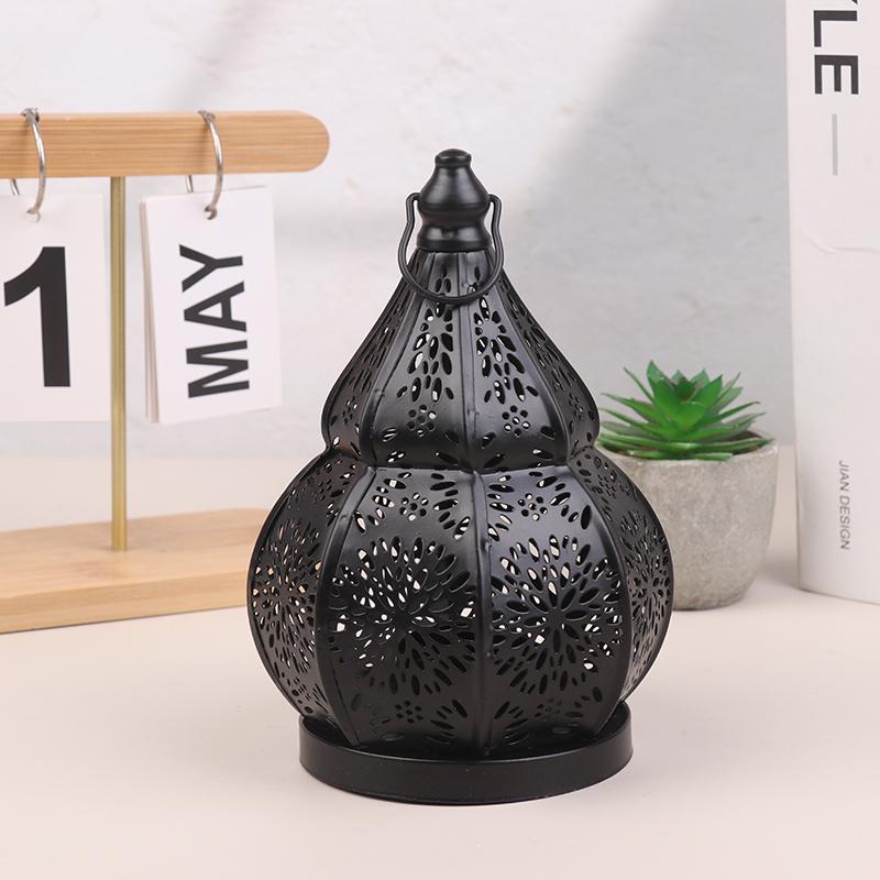 

1Pc Hollow Iron Gourd Candlestick Projection Atmosphere Ambient Garden Courtyard Decorative Light Home Ambient Ornament чорний