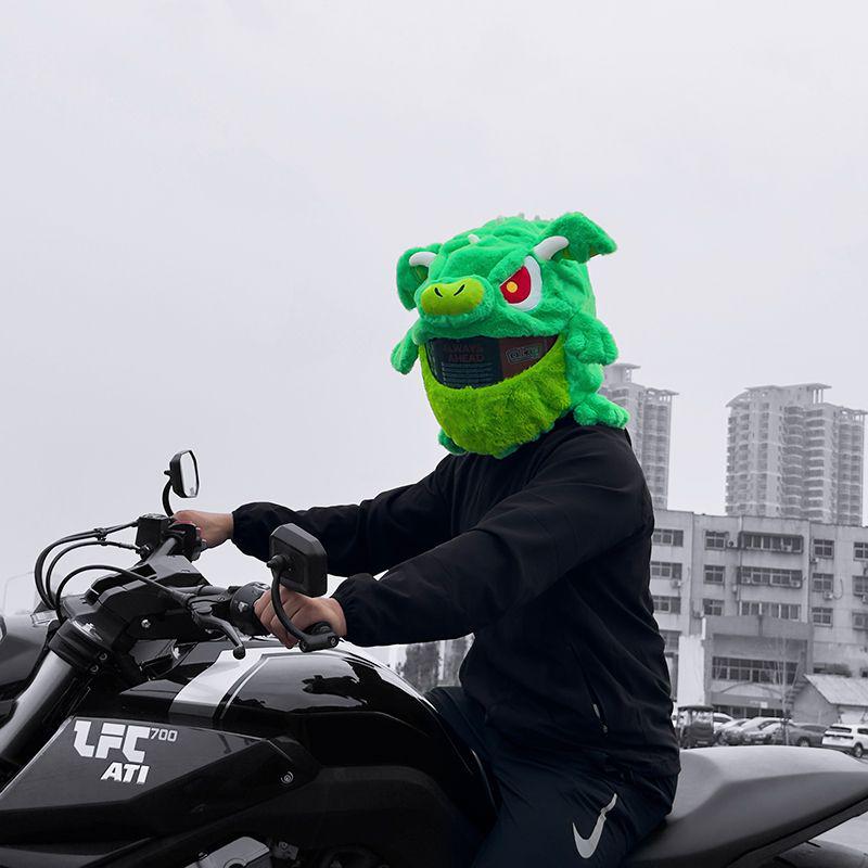 Plüsch Cartoon Drache Motorrad Helmbezug - Grüner fliegender Drache