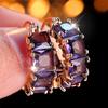 Orecchini a Cerchio da Donna di Lusso con Grande Pietra di Zircone Viola Moda Colore Oro Gioielli da Matrimonio per Donne