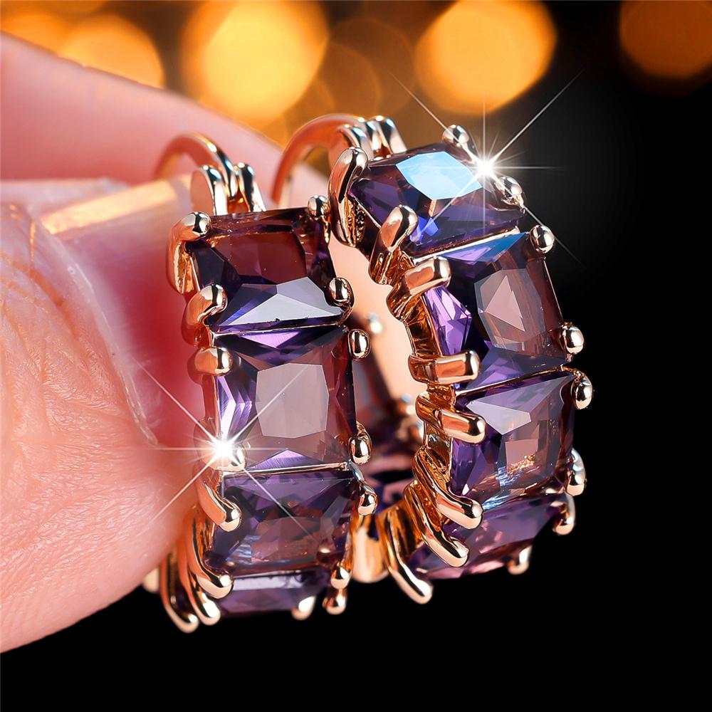 Orecchini a Cerchio da Donna di Lusso con Grande Pietra di Zircone Viola Moda Colore Oro Gioielli da Matrimonio per Donne