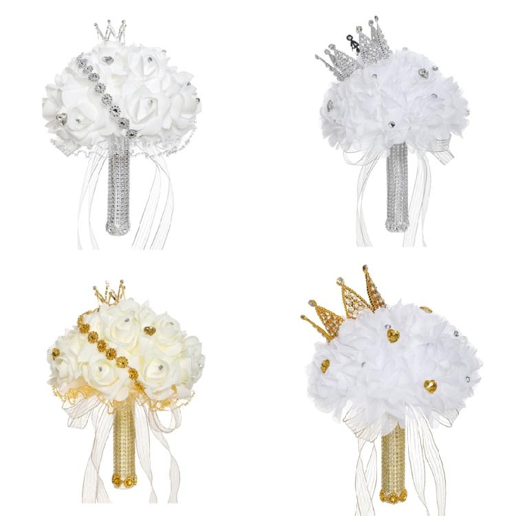 Diamond Crown Decorative Handheld Flower Rhinestones Wedding Bouquet with Ribbon