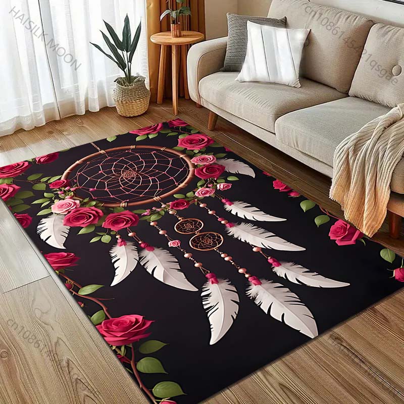 Dream Catcher and Feathers Print Carpet for Living Room Bedroom Sofa Doormat Home Decor Non-slip Floor Mat Room Area Rug