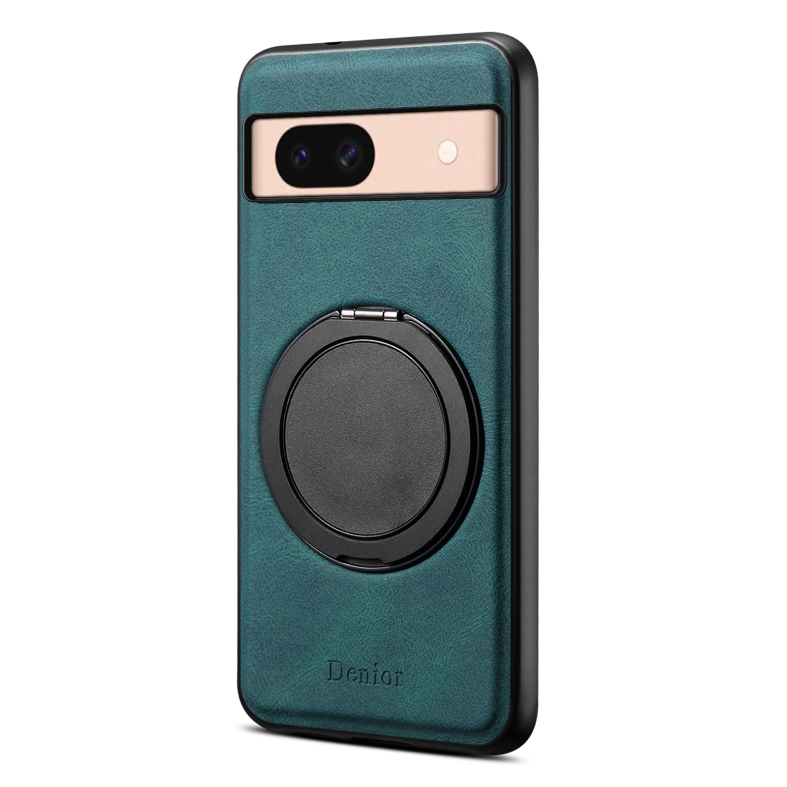 

DENIOR A14 For Google Pixel 8a Magnetic Case Rotary Kickstand Leather PC TPU Phone Cover Blue