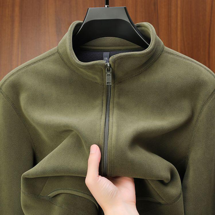 Men s Coral Fleece Autumn/Winter Hoodie Jacket - Fashionable Zipper Top for Mid-Aged and Young Men XL