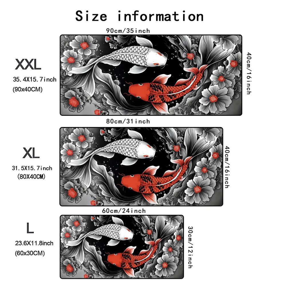 Japanese Koi Design Mouse Pad XXL Large Desk Mat Gaming Office Anti Slip Rubber Base Keyboard Mat Durable Computer Accessories
