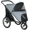 3-Wheel Dog Stroller with Easy Folding, Storage Bag, Soft Cushion, Safety Leash, Grey