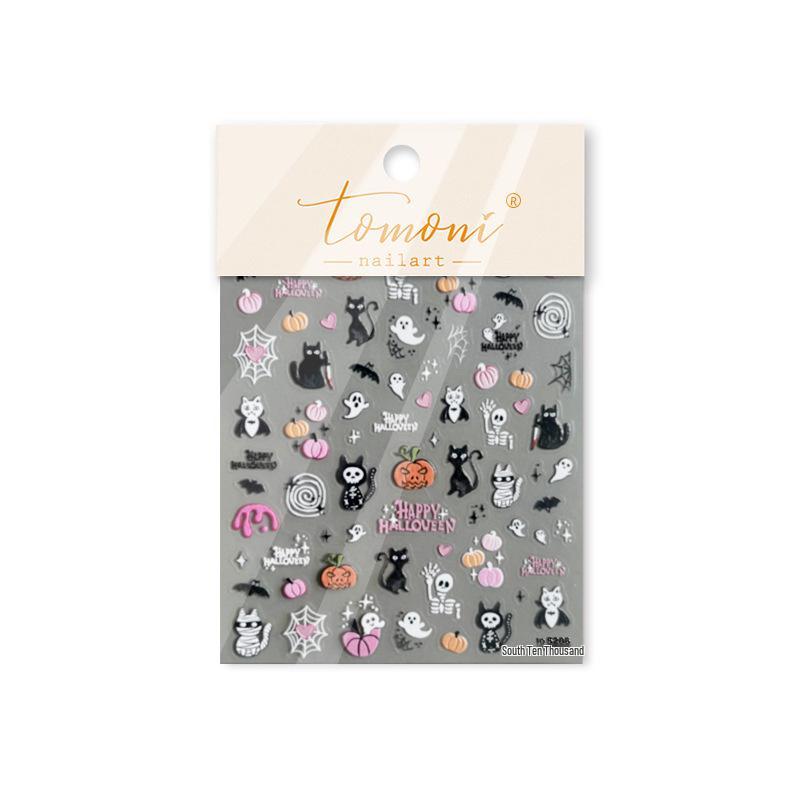 

Tomoni Embossed Dark Style Nail Stickers - Pink Pumpkin Head & Halloween Ghost Designs.