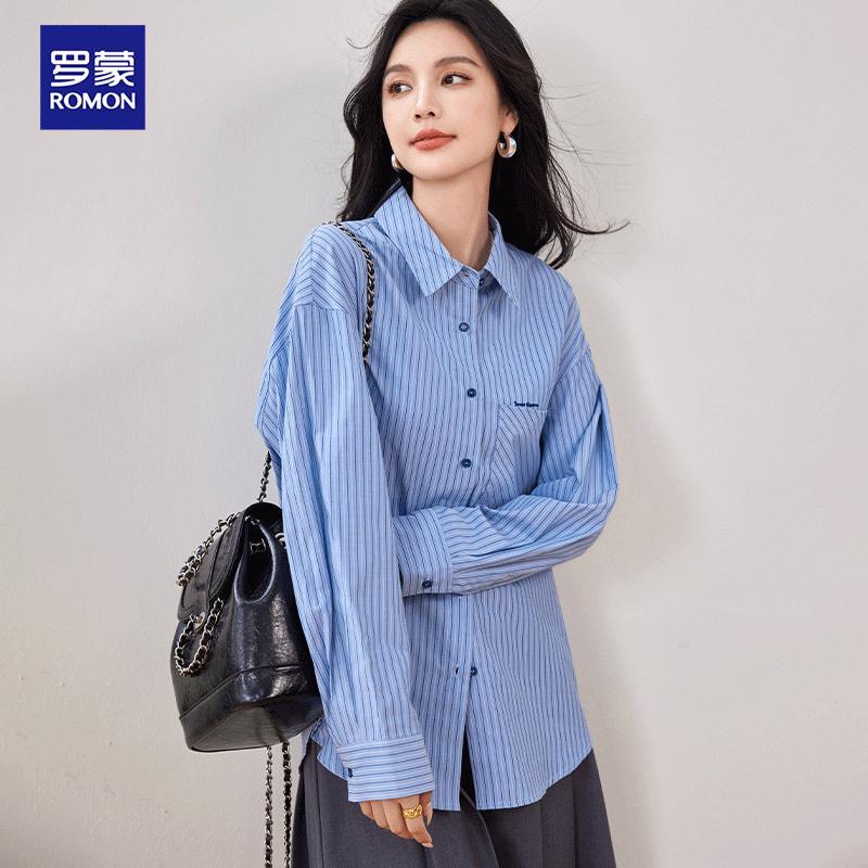 ROMON Women's Casual Striped Long-Sleeve Shirt