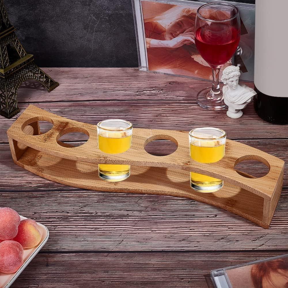 Bamboo Shot Glass Tray Easy To Use Shot Glass Storage Practical Shot Glass Holder  Wine Glasses
