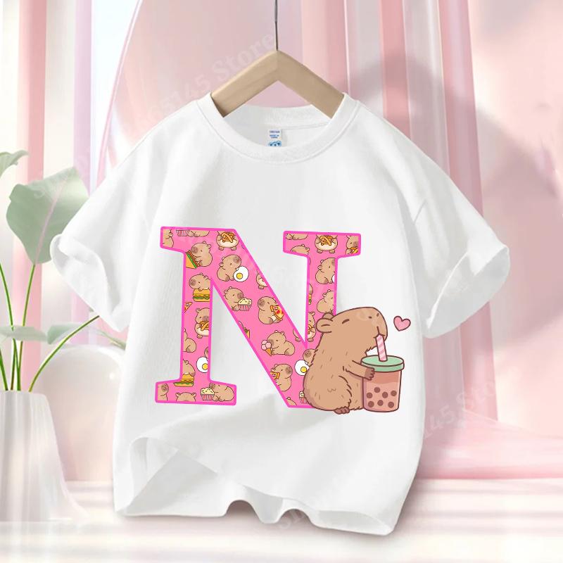 Sommer Capybara Anime Brief Niedlich Bedruckt Kinder T-Shirt Mädchen Kurzarm Mode Oberteile Kinderkleidung Lässige T-Shirts