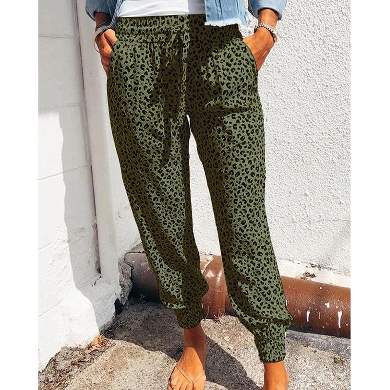 Europäische und amerikanische Damen-Leggings mit lockerem Leopardenmuster und Schnürung, Freizeithose