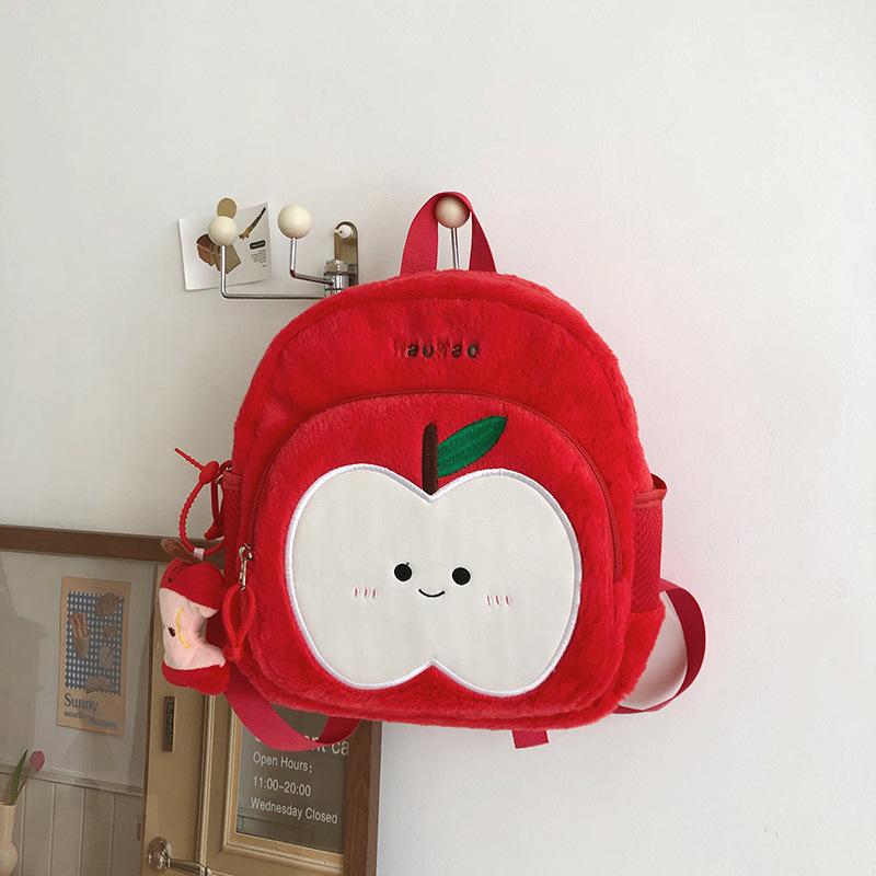 Autumn/Winter Fruit Pattern Plush Backpack for Kids - Cute Cross-Border Design for Boys and Girls.