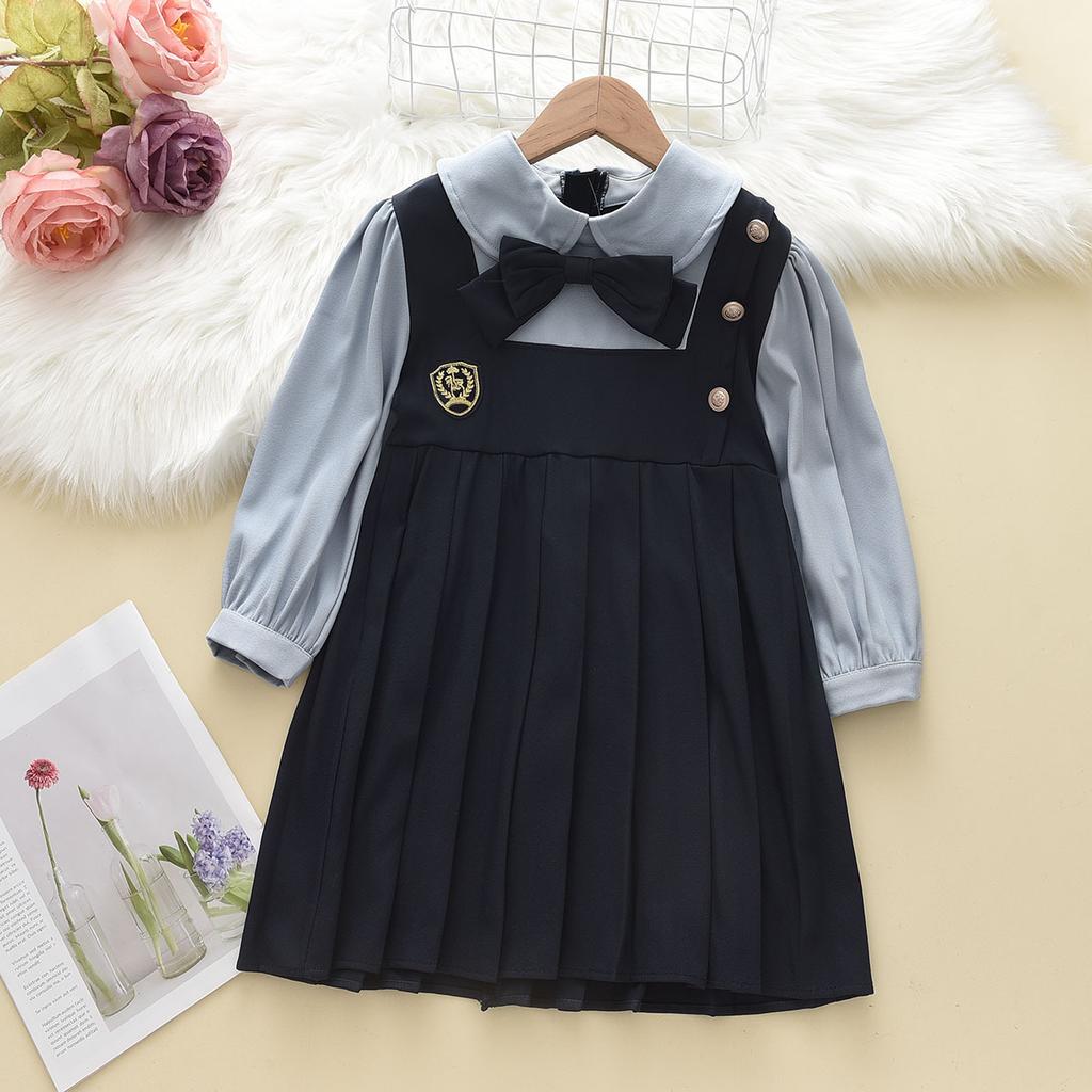 Mädchen Frühling und Herbst neue britische Art Faltenrock Shirt Kinder Kleid Schulkleidung