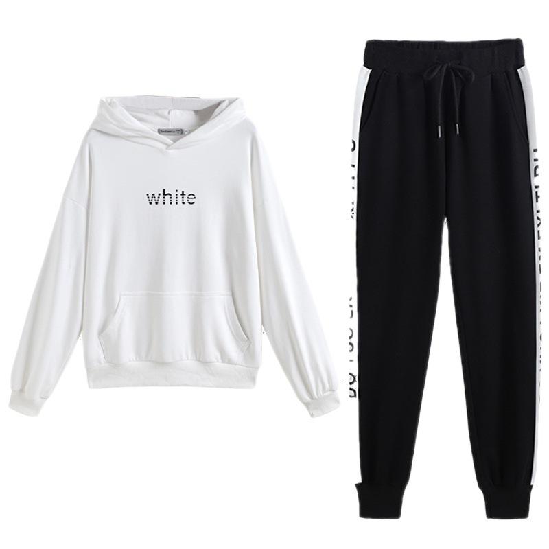Costum Sport Casual de Toamnă pentru Femei, Set la Modă cu Hanorac Simplu, Larg, Subțietor, pentru Studente, Două Piese