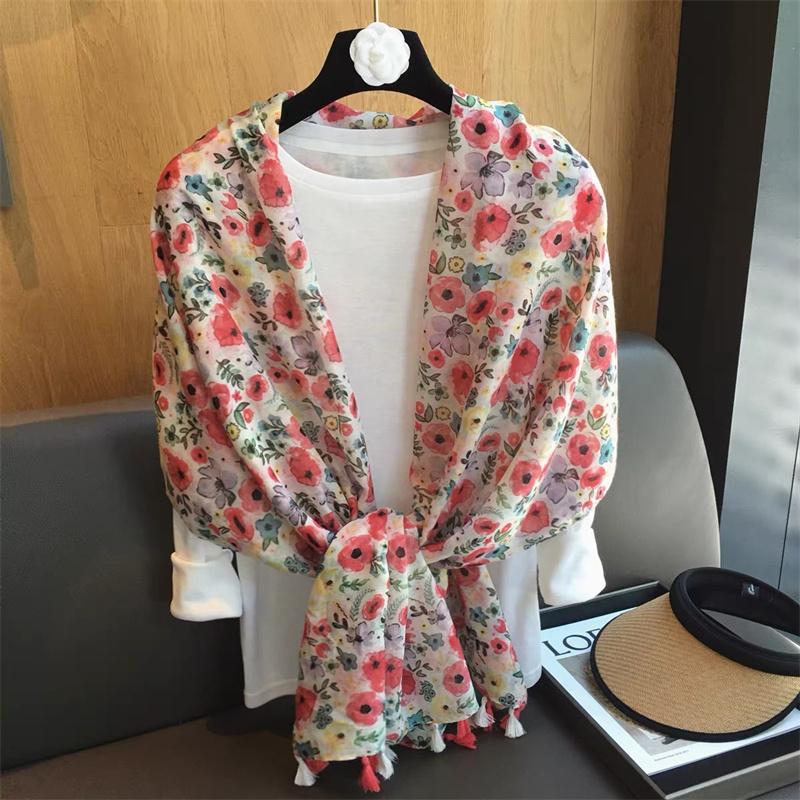 

Lovely Garden Floral Tassel Viscose Shawls Scarf Lady High Quality Thin Wrap Pashmina Stole Bufandas Muslim Hijab Sjaal 180*90Cm