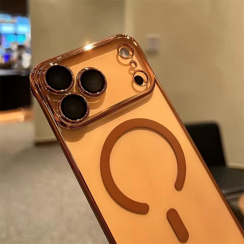 Frameless Case for iPhone 17 Pro Max Air Magsafe Wirelss Charge Case for iPhone11 12 13 14 15 16 Pro Max Ultra Thin PC Plating Cover